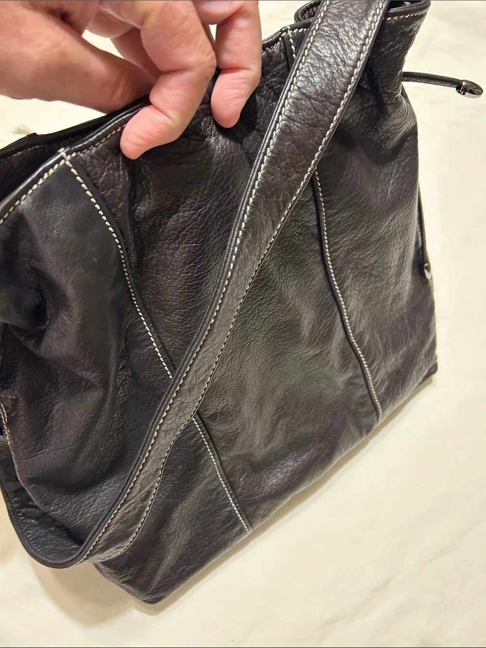 Donald J. Pliner Black Pebbled Leather Slouch Shoulder Bag